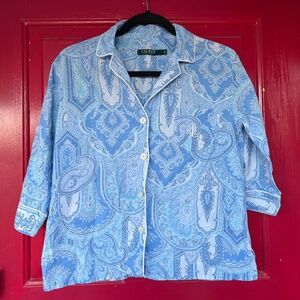 Lauren Ralph Lauren Women Bed Nighttime Shirt Top Blue Medium Comfy Soft Design